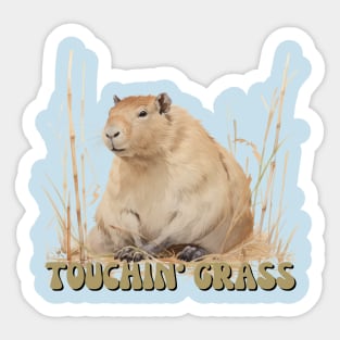 Touch Grass Meme Viral Funny Capybara Cute Japanese Art Style Retro Ukiyoe Sticker